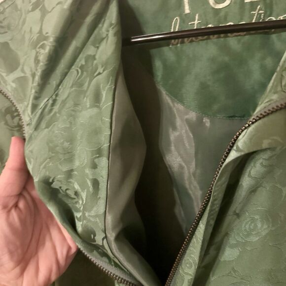 Vintage 80s FUDA International 100% Silk Floral Bomber Jacket Green Womens 1X - Picture 3 of 9
